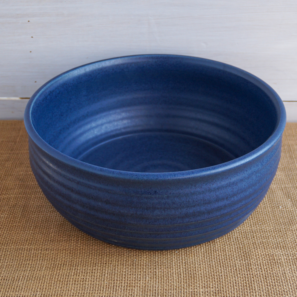 Handcrafted Stoneware Large Serving Bowl- Ridges Denim