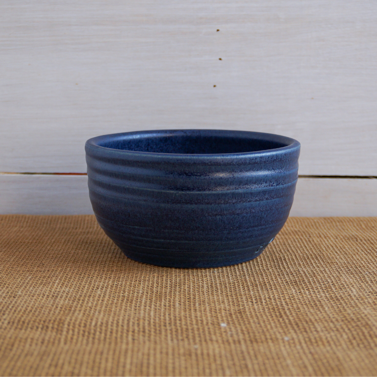 Handcrafted Stoneware Salad Bowl- Ridges Denim