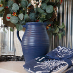 Handcrafted Stoneware Pitcher- Ridges Denim