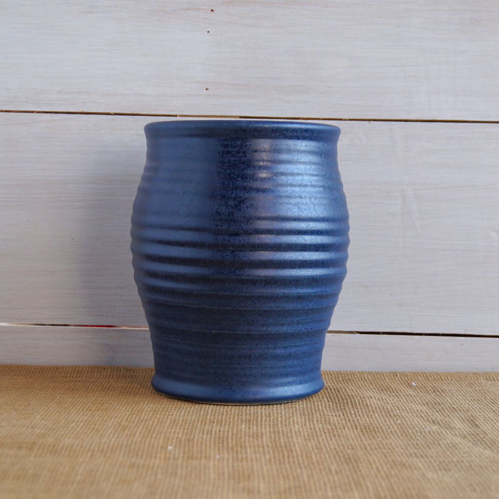 Handcrafted Stoneware Utensil Jar- Ridges Denim