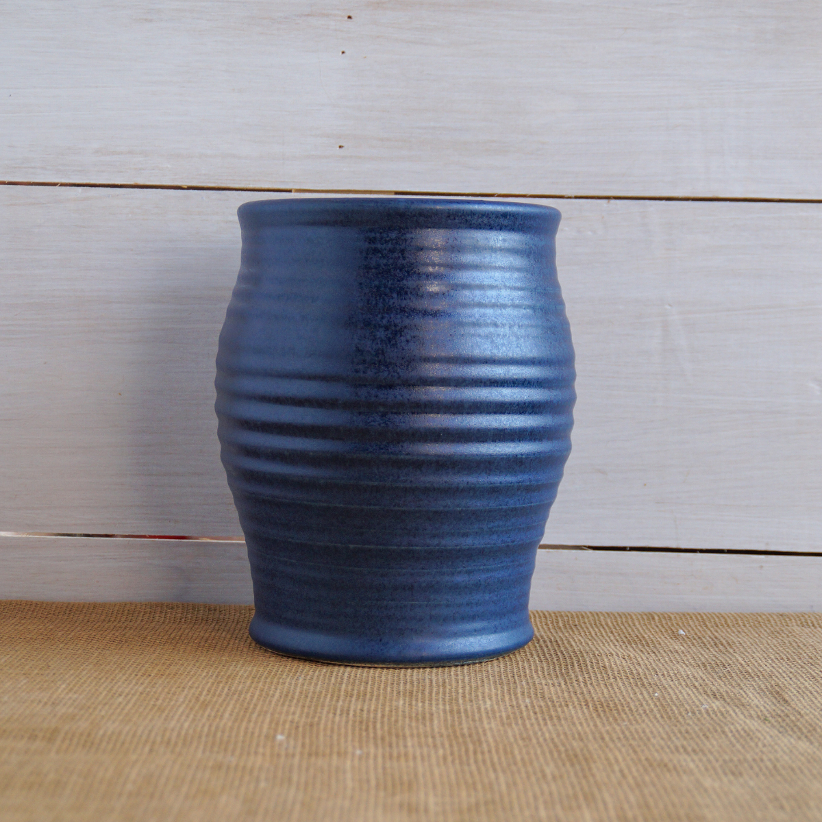 Handcrafted Stoneware Utensil Jar- Ridges Denim