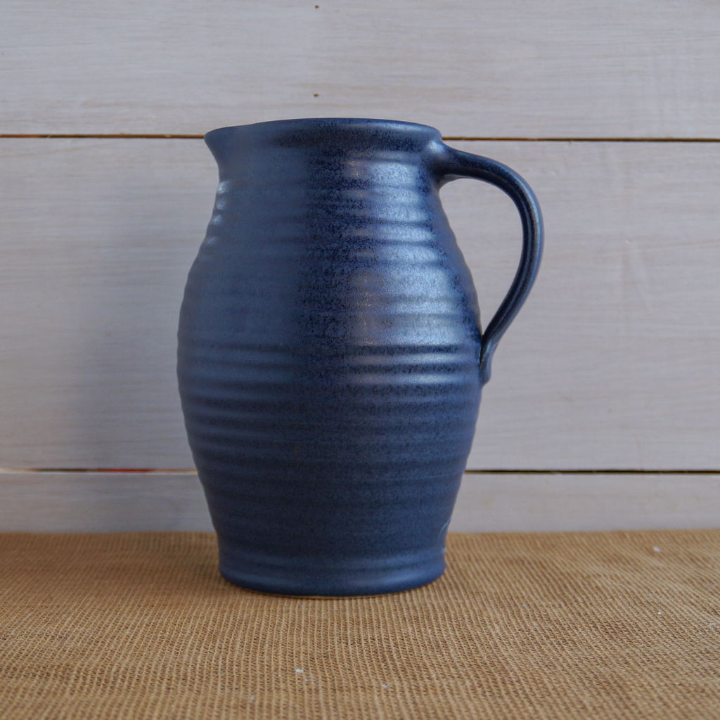 Handcrafted Stoneware Pitcher- Ridges Denim