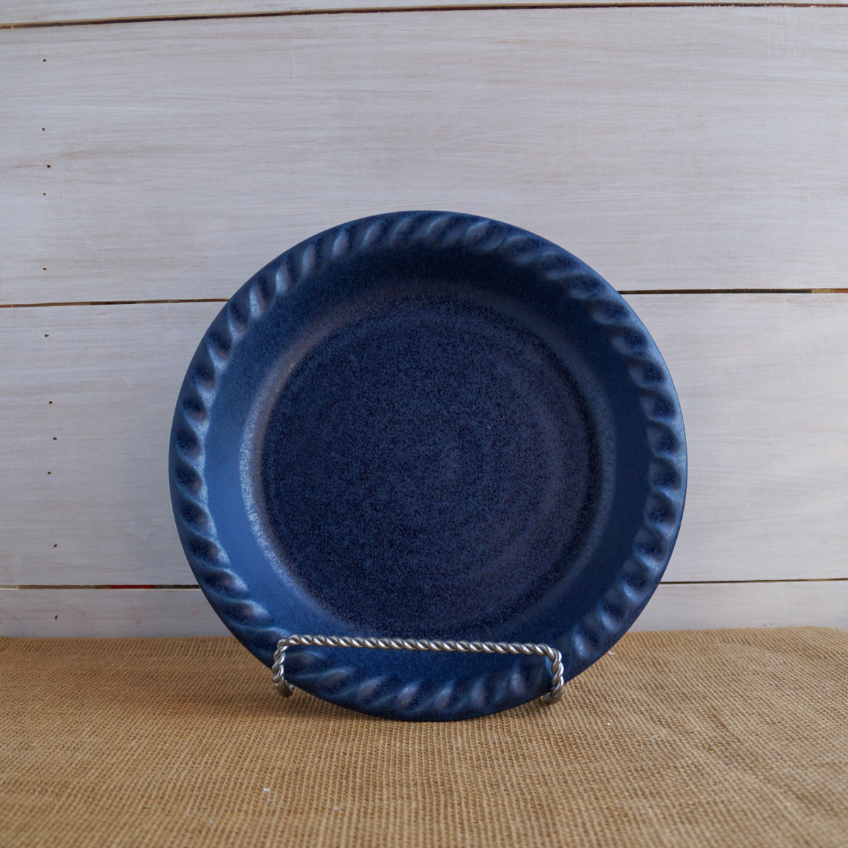 Handcrafted Stoneware Pie Plate- Ridges Denim