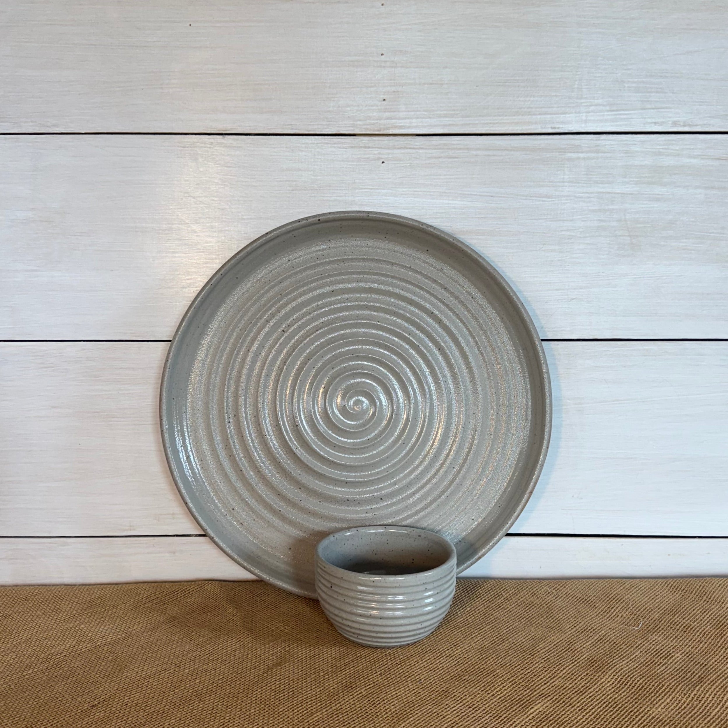 Handcrafted Stoneware Chip n Dip Set- Ridges Classic Gray – Rowe Pottery