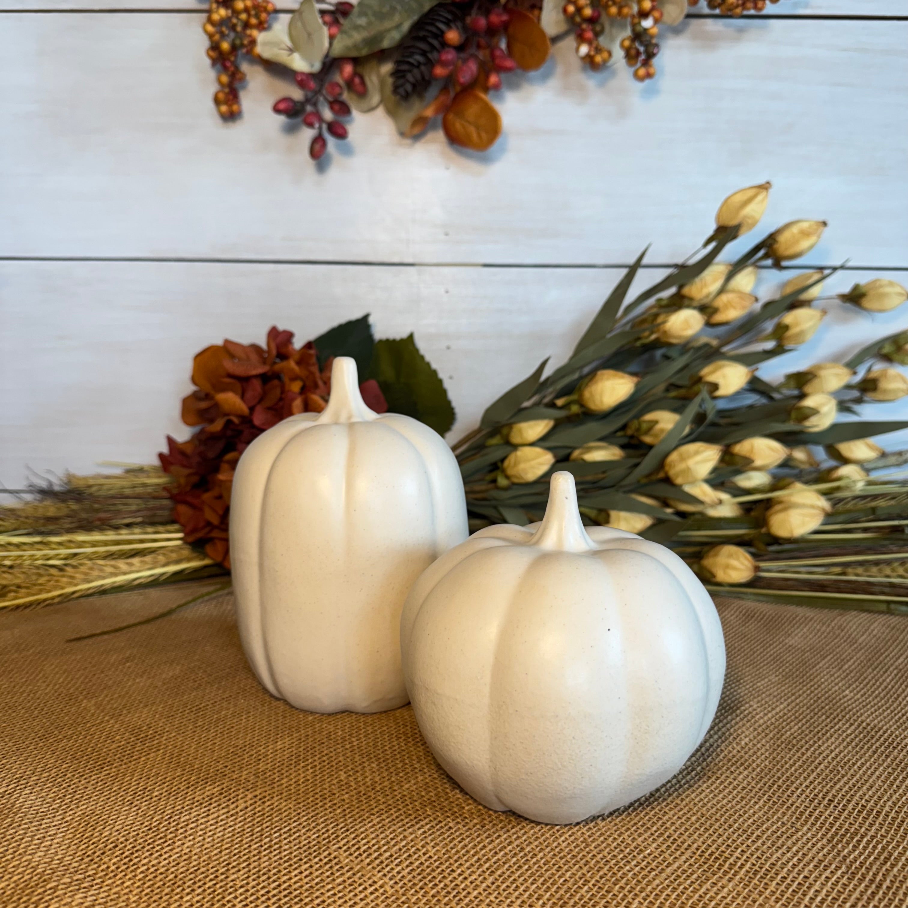 Fall Collectible Pumpkins- Set of 2 Drift White