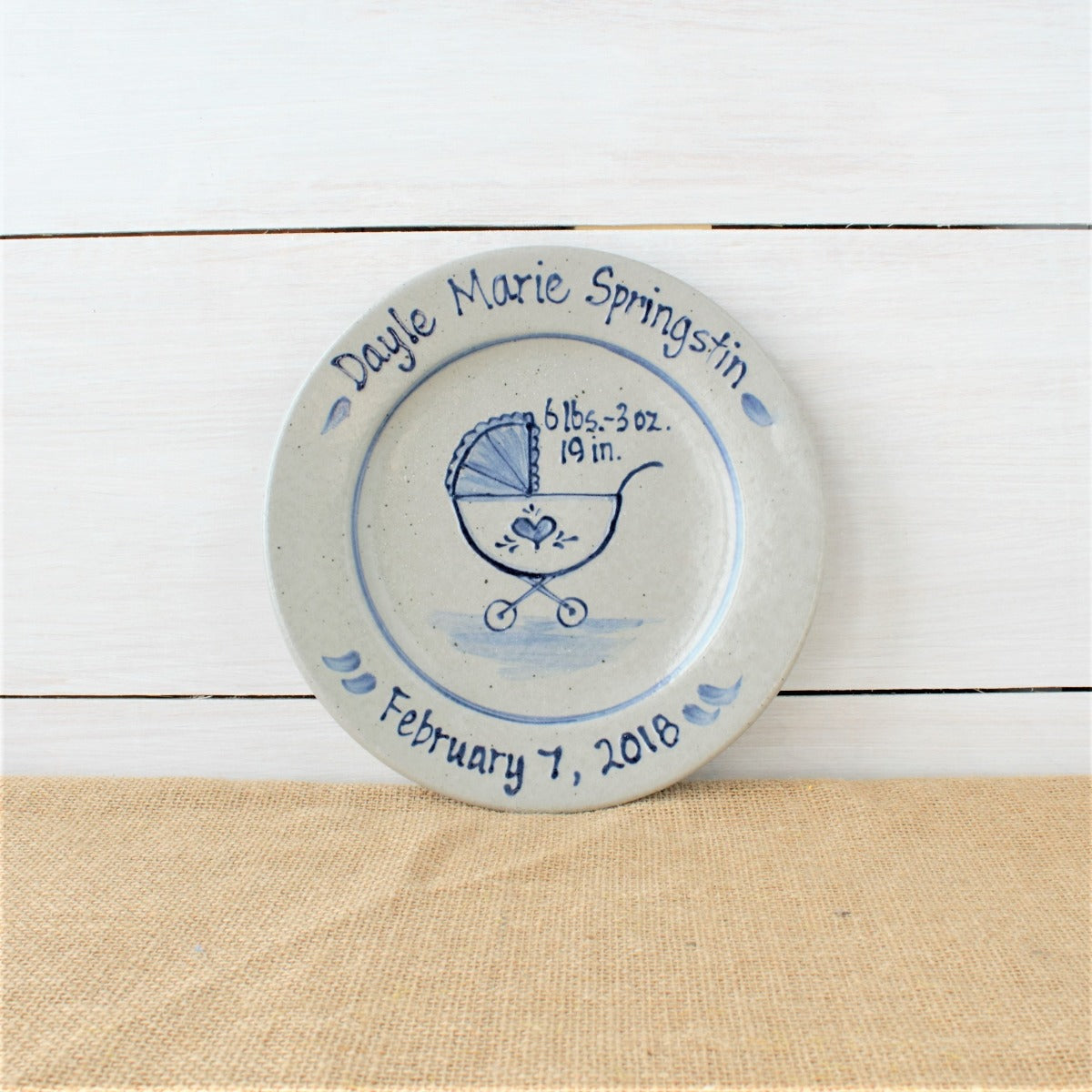 9" Birth Plate- Personalized Baby Buggy Pattern