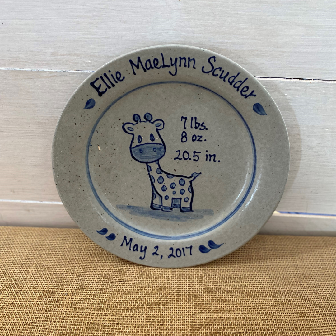 9" Birth Plate- Personalized- Giraffe Pattern