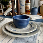 Handcrafted Stoneware Dip Bowl-Ridges Denim