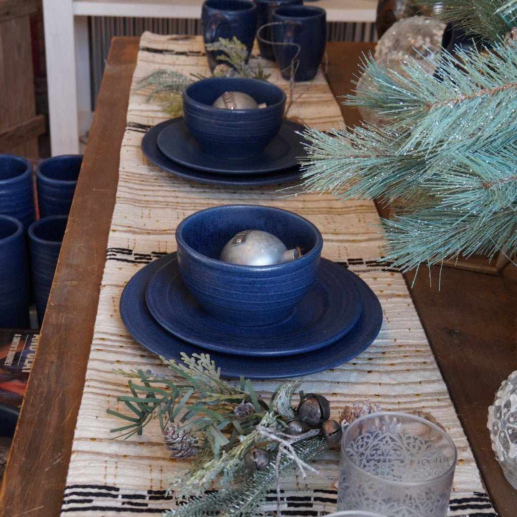 Handcrafted Stoneware Salad Plate- Ridges Denim