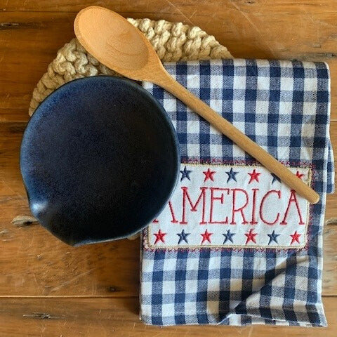 Handcrafted Stoneware Spoon Rest- Ridges Denim