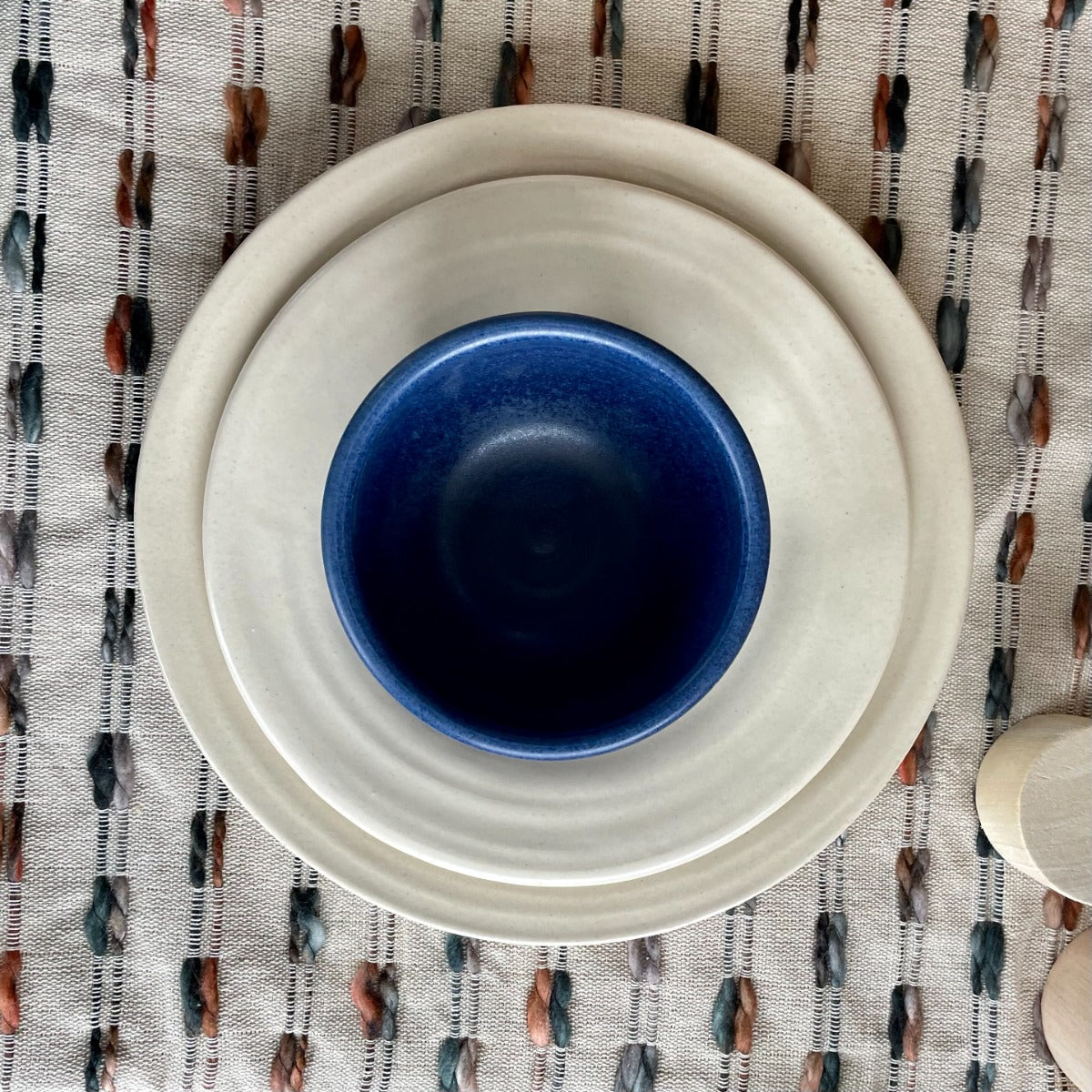 Handcrafted Stoneware Dip Bowl-Ridges Denim