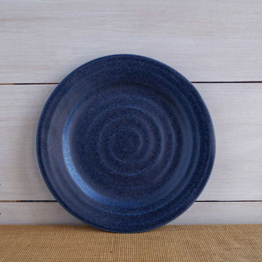 Handcrafted Stoneware Dinner Plate- Ridges Denim