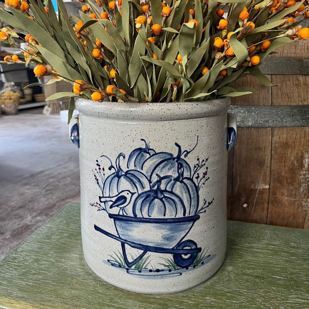 2 Gallon Crock - Pumpkin Wheelbarrow