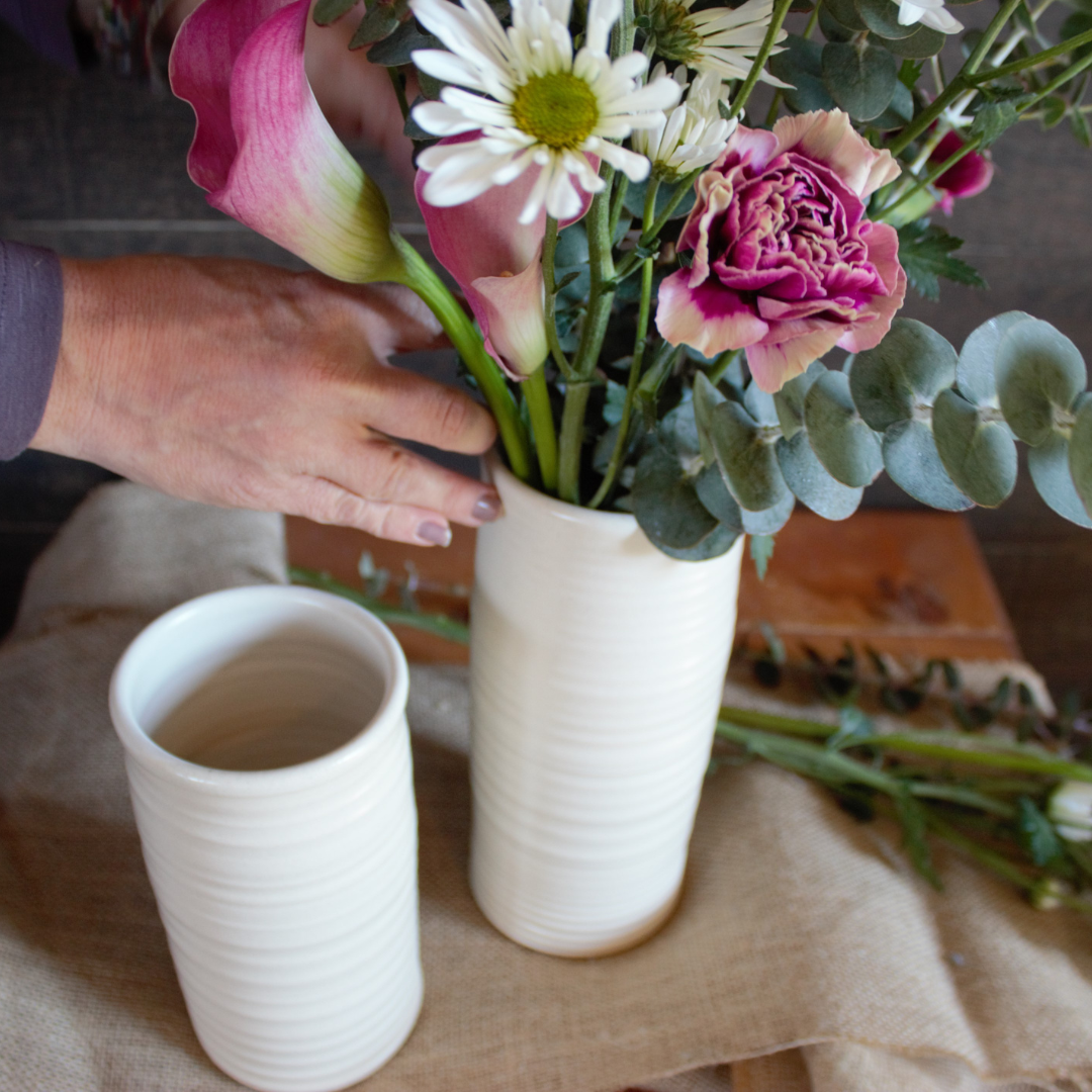 Farmhouse Ridges 9" Vase- Drift White