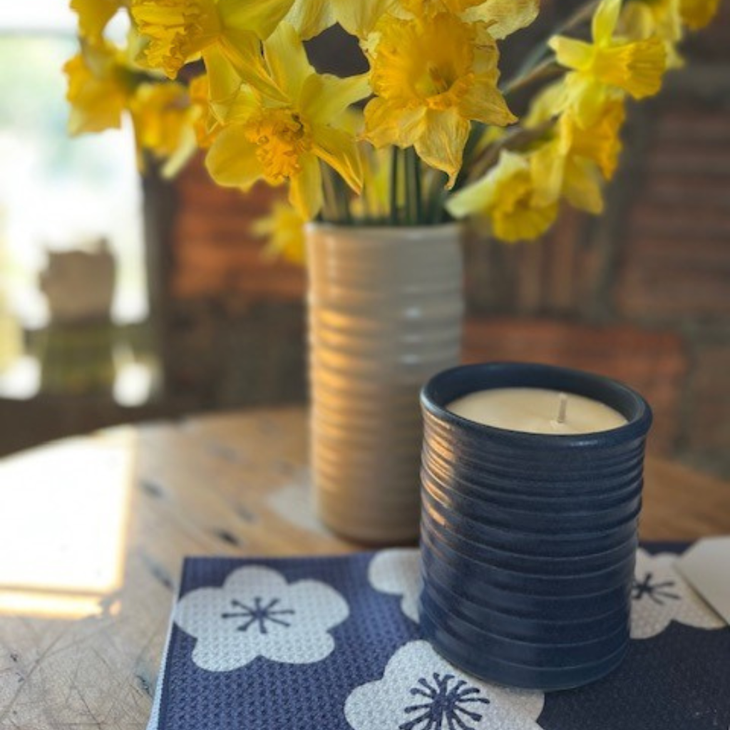 Farmhouse Ridges Candle Crock- Denim