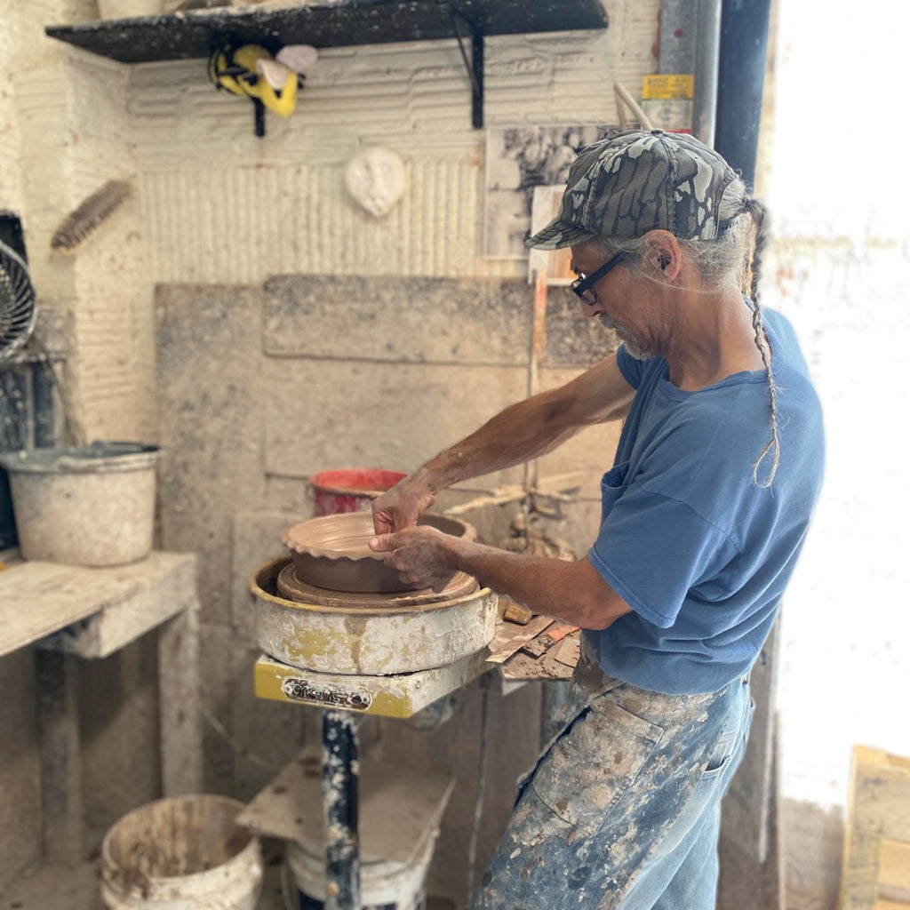 Handcrafted Stoneware Pie Plate- Ridges Denim