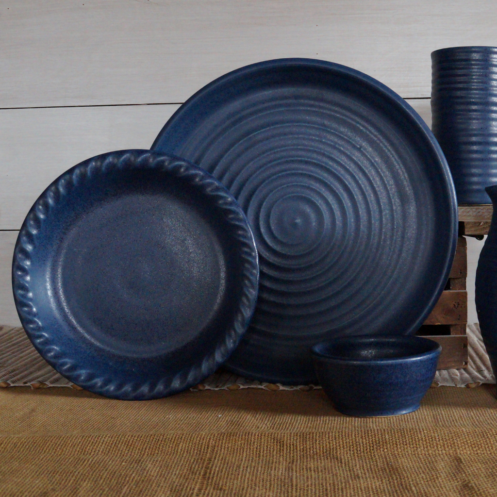Handcrafted Stoneware Pie Plate- Ridges Denim