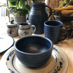 Handcrafted Stoneware Salad Bowl- Ridges Denim