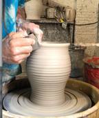 Handcrafted Stoneware Utensil Jar- Ridges Denim