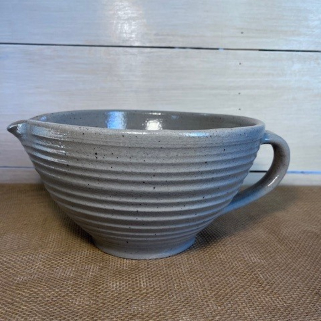 Handcrafted Pottery Batter Bowl- Ridges Classic Gray
