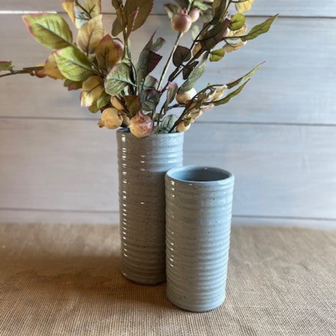 Handcrafted Pottery Vase- Ridges 9" Classic Gray