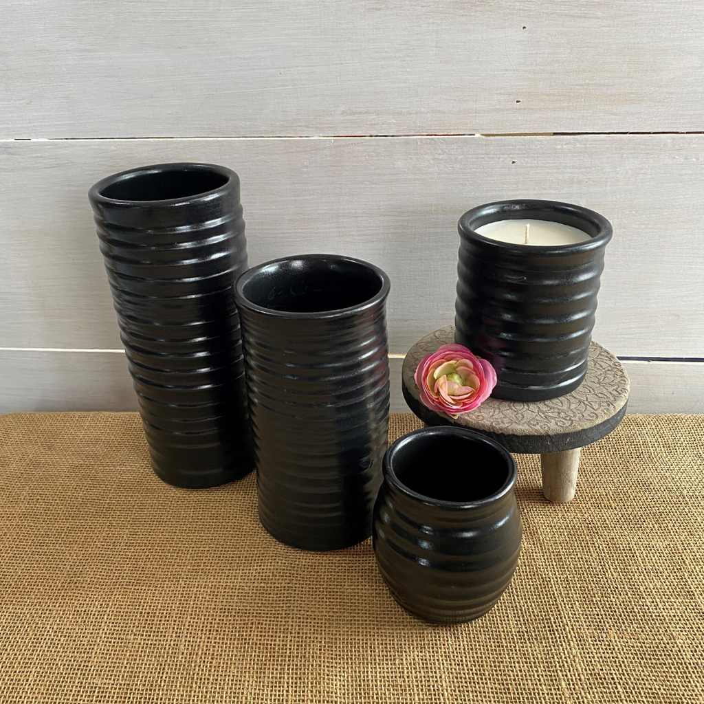 Farmhouse Ridges Candle Crock- Black Tie