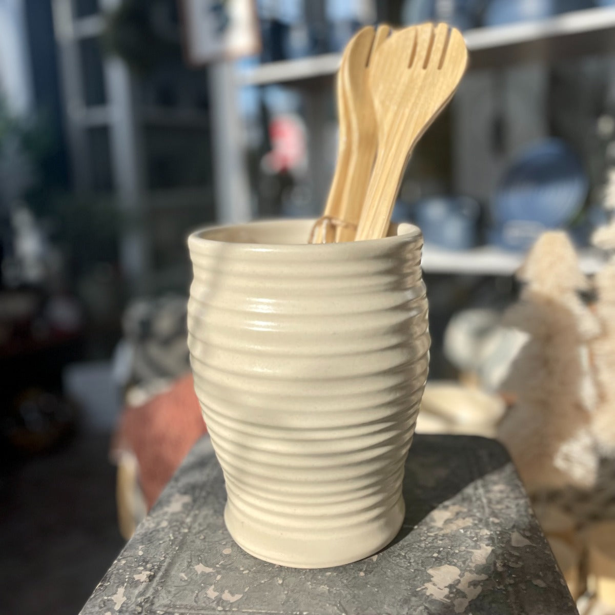Farmhouse Ridges Utensil Jar- Drift White