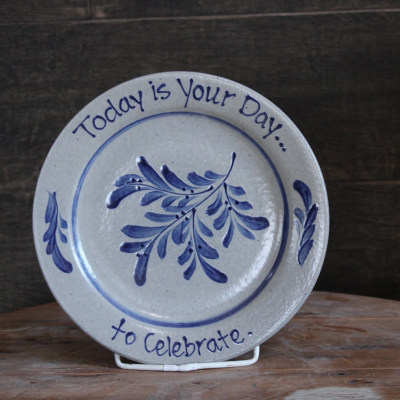 Handmade Rowe Pottery Celebrate Plate        